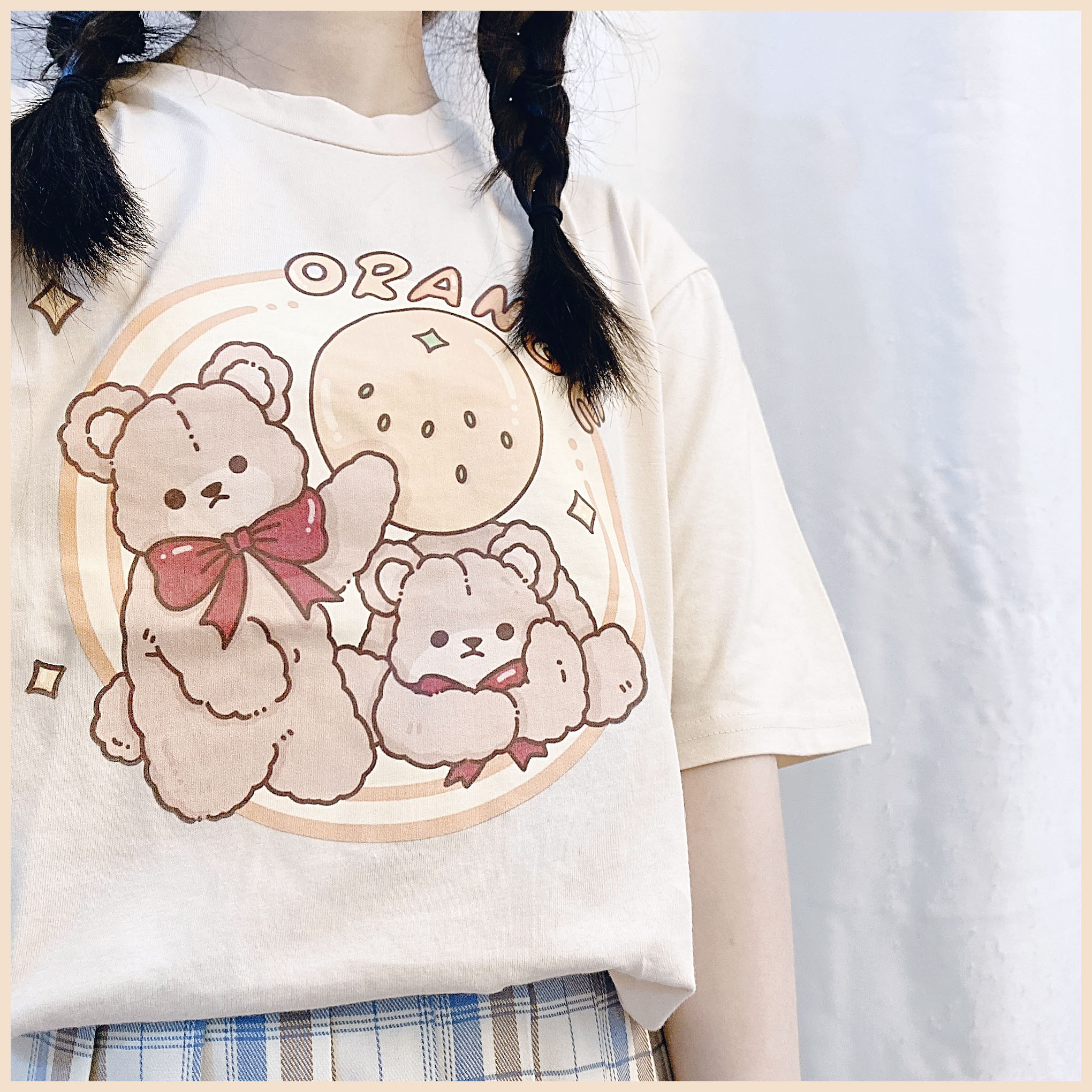 Biscuit bear print Japanese cute girl short sleeve T-shirt soft girl student loose top versatile summer