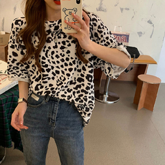 Official website: Leopard Print short sleeve T-shirt women's loose Korean 2021 new summer base coat