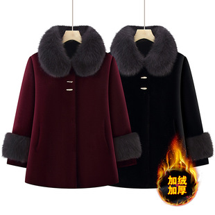 老年人冬装外婆新年衣服妈妈仿水貂绒外套高档大衣中长款保暖棉袄