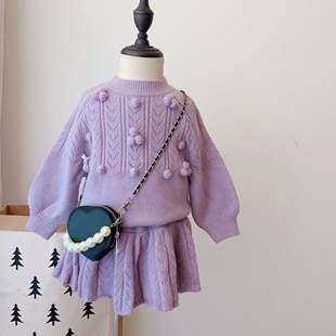 女童毛衣裙套装针织两件套2025秋冬新款小女孩手工花开衫上衣外套