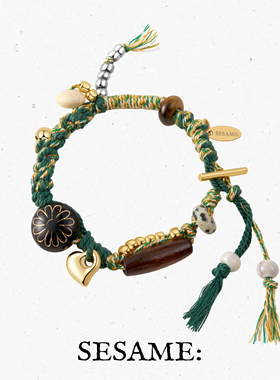 「新年礼物」春日花花绿色爱心手绳藏式编织民族风复古手工手链