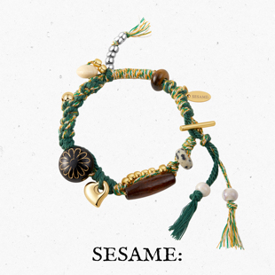 「新年礼物」春日花花绿色爱心手绳藏式 编织民族风复古手工手链