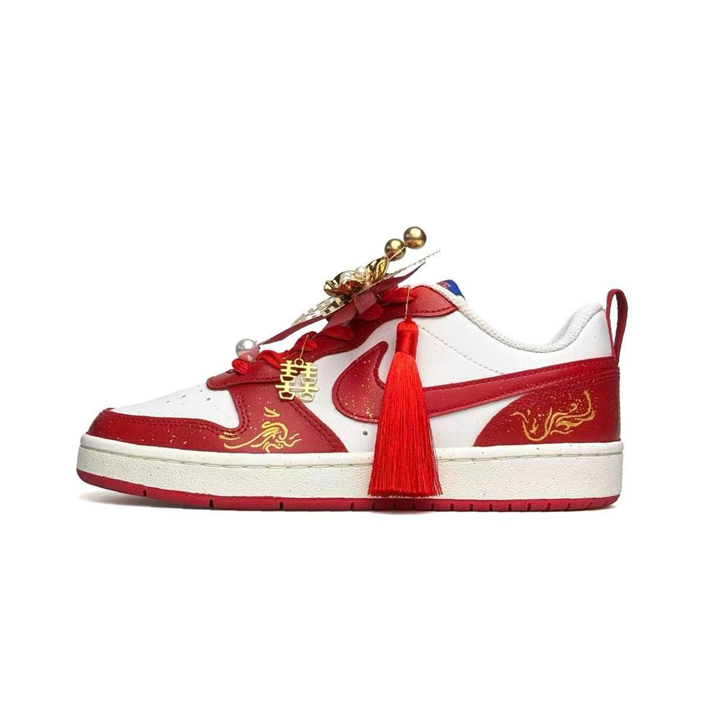 NIKE定制新中式红色婚礼洒金板鞋