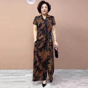 夏季桑蚕丝妈妈装中老年大码2023新款时尚气质两件套遮肚真丝套装