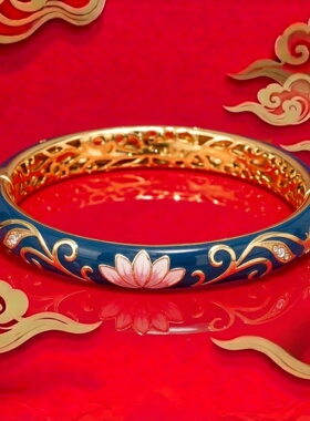 新款北京特色景泰蓝碧波凝翠水莲纹手镯