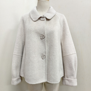 D-25978 秋冬2025新款娃娃领短款绵羊毛双面羊绒大衣毛呢外套3QR