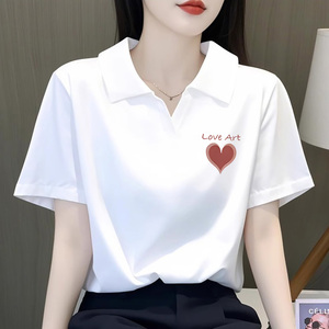 100%纯棉翻领短袖t恤女宽松显瘦洋气减龄polo领2025夏季新款上衣