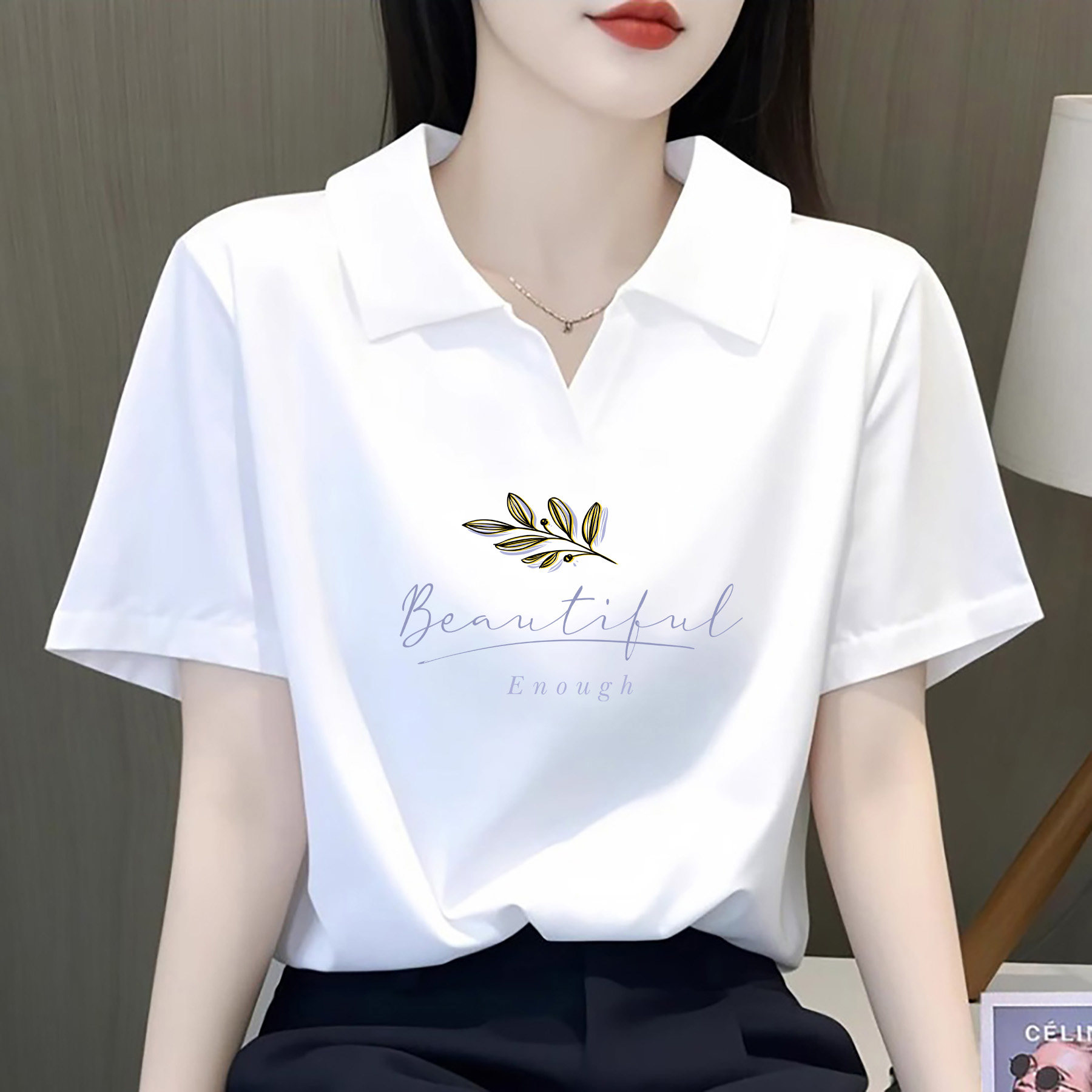 清仓捡漏~外贸100%纯棉短袖翻领上衣印花新款宽松时尚POLO衫t恤女