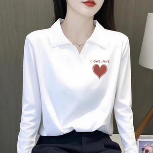 品牌折扣纯棉秋冬季 Polo翻领上衣打底内搭洋气宽松T恤女 新款 薄款