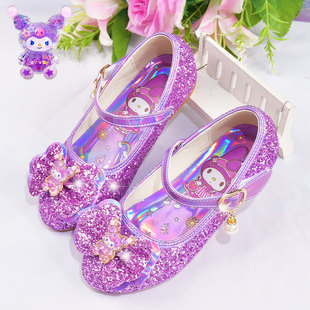 儿童平底水晶鞋紫色新款库洛米皮鞋女童美乐蒂公主鞋软底礼服单鞋