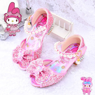 美乐蒂公主凉鞋粉色女童鞋子软底高跟鞋儿童2025夏季洋气水晶童鞋