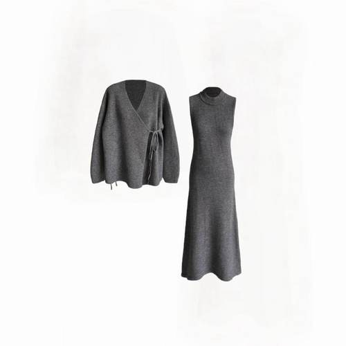 【小众设计师】法式极简风羊毛无袖连衣裙+慵懒风开衫C-001M6370
