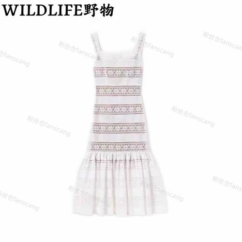 WILDLIFE｜方领镂空钩花100棉鱼尾吊带连衣裙C-001M7438