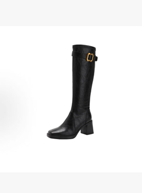 脚感舒服不累！ 纳帕皮柔软7cm粗跟中跟长靴C-001M6666