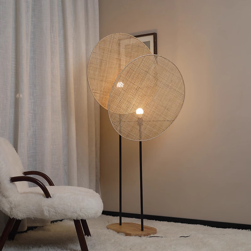 侘寂风客厅落地灯中古茶室摆件氛围设计师日式创意藤编装饰灯具