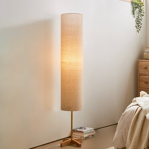 日式客厅卧室实木布艺落地灯