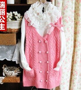 正品秋款KNIT@CO韩版双排扣蝴蝶结针织衫背心开衫外套马甲女装潮