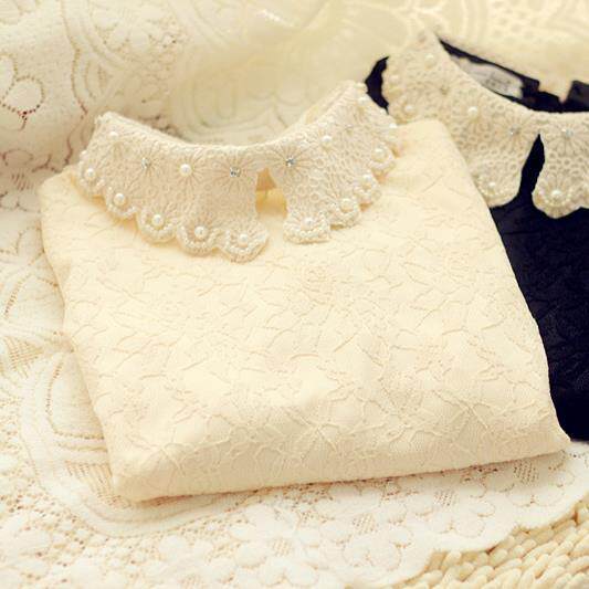 2024秋冬新款加绒加厚修身长袖保暖上衣娃娃领蕾丝打底衫大码女装