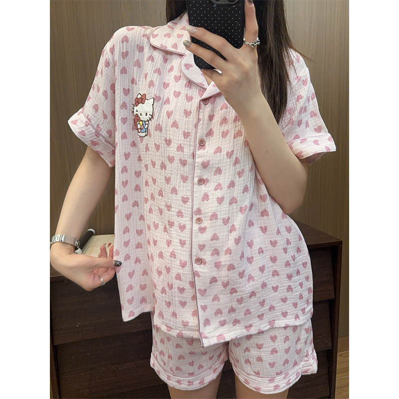日系卡通凯蒂猫婴儿棉纱睡衣