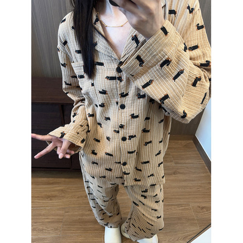 日系卡通腊肠狗睡衣女婴儿棉纱