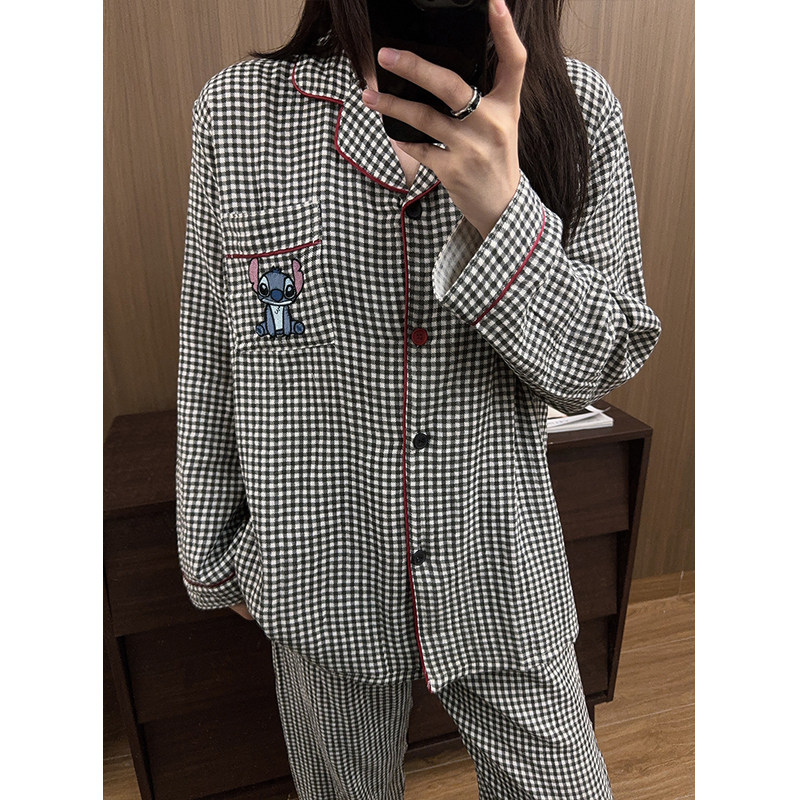 日系卡通史迪仔棉纱睡衣女