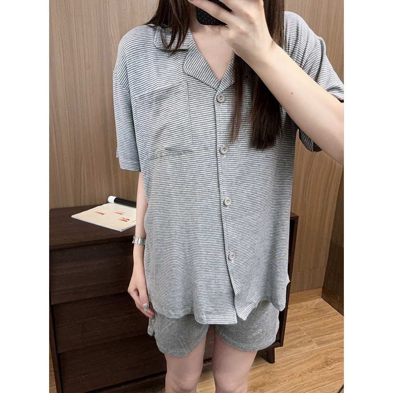 日系经典条纹莫代尔睡衣女