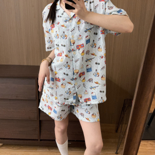 ins可爱宽松家居服套装 短裤 短袖 韩系卡通凯蒂猫棉纱睡衣女士夏季