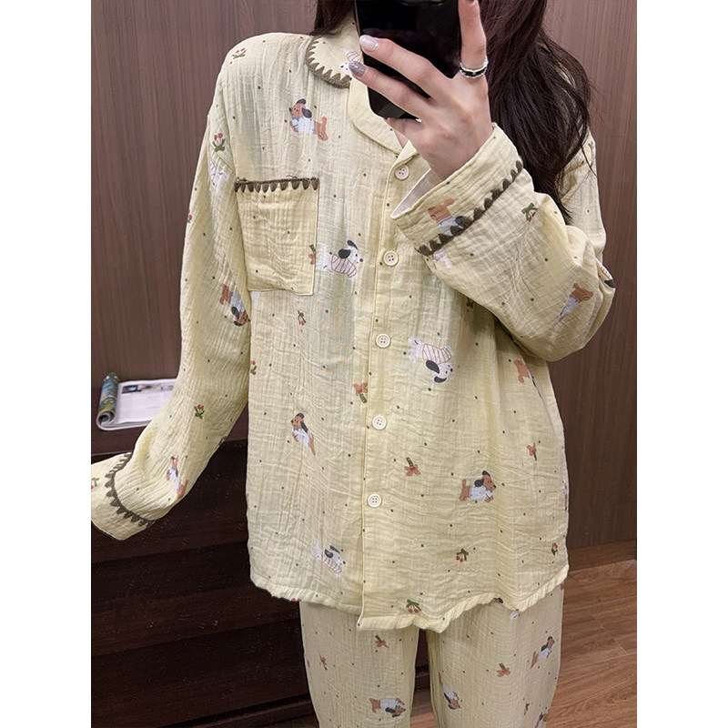 日系卡通腊肠狗睡衣女婴儿棉纱