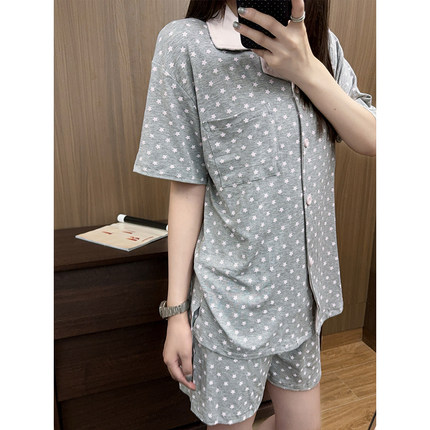 韩系卡通星星莫代尔睡衣女夏季短袖短裤薄款凉感情侣家居服套装