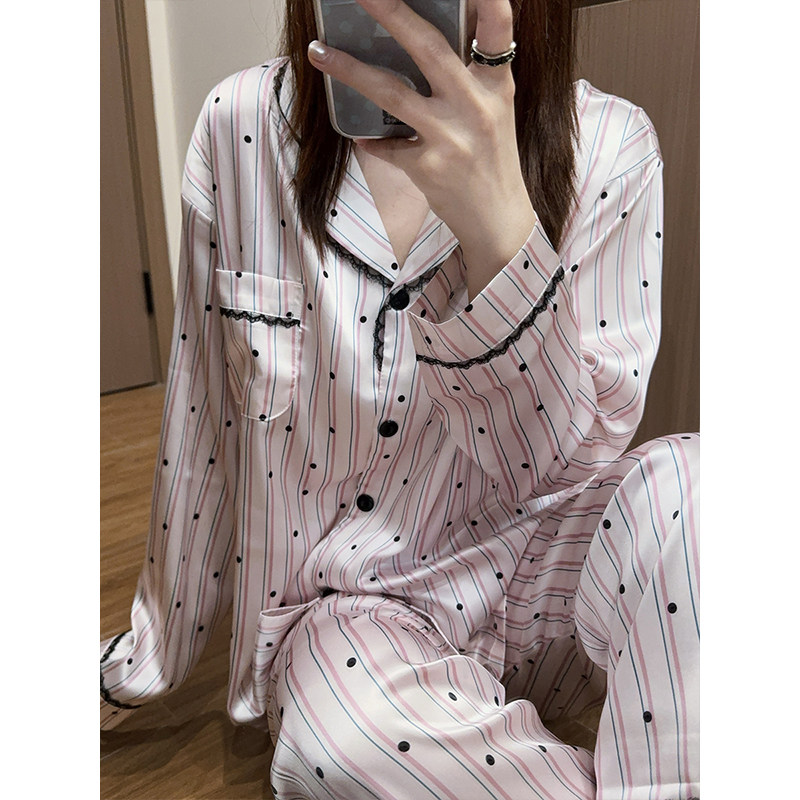 韩系高级条纹波点睡衣女