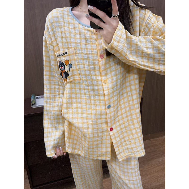 韩系卡通企鹅睡衣女婴儿棉纱