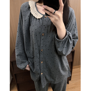 宽松家居服套装 长裤 卡通凯蒂猫长袖 韩系花边波点纯棉睡衣女秋冬季