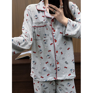 韩系卡通kitty猫德绒睡衣女秋冬季长袖长裤慵懒家居服ins保暖套装