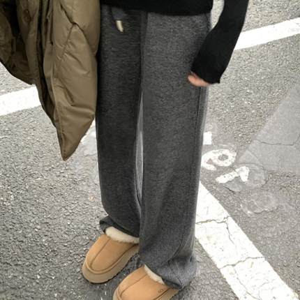 深灰色阔腿裤女冬季新款加绒加厚高腰垂感窄版休闲直筒羊毛呢裤子
