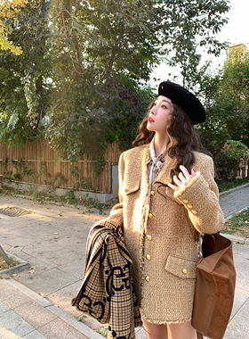 【现货】EAU DE MER 燕麦可可 V领须边金扣羊毛厚实小香外套大衣