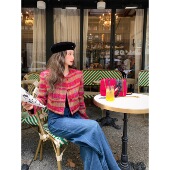 现货 EAU MER 复古撞色玫红色系气质小香风短外套