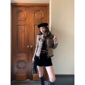 现货 古巴假日 EAU MER 经典 高级感立领撞色拼接粗花呢外套