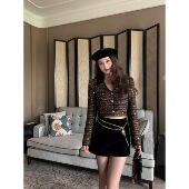 现货 曼哈顿 EAU MER 千金感v领短款 丝绒拼接亮片小香外套