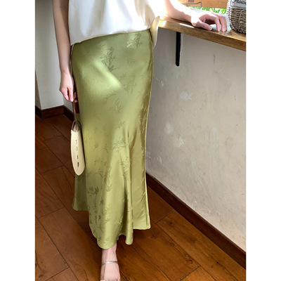 新中式优雅气质印花a字半身裙