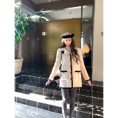 黑白童话 海军领撞色织带羊毛小香风长外套 MER 现货 EAU