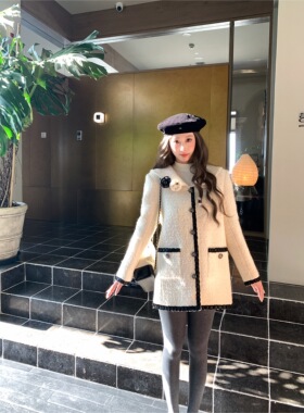 【现货】EAU DE MER 黑白童话 海军领撞色织带羊毛小香风长外套