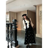 现货 丝绒刺绣花朵复古气质法式 EAU MER 秋冬长款 连衣裙