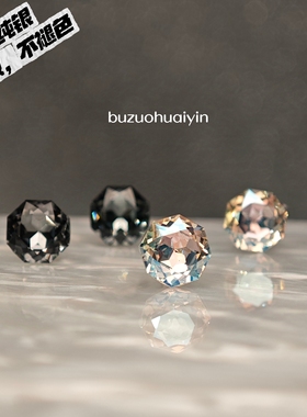 925银防敏透黑色幻彩白水晶千禧玫瑰切八边耳钉骨爆闪耳饰男女潮