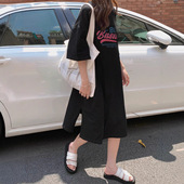 韩系女装 纯棉t恤连衣裙夏季 胖mm遮肚oversize减龄显瘦休闲长裙潮