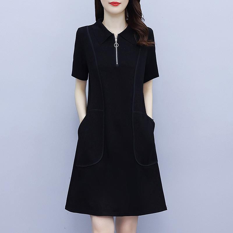 POLO领连衣裙女夏季欧货2025新款胖mm大码遮肚子显瘦休闲直筒裙子
