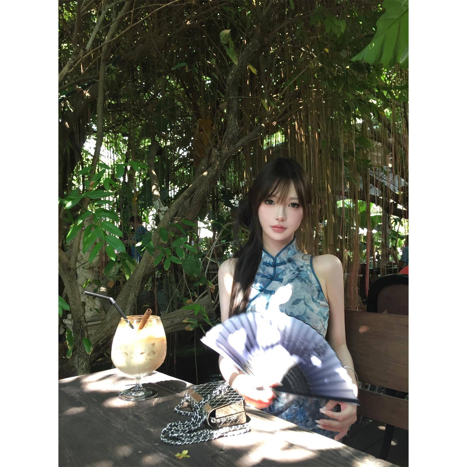 Kikimy【海蓝碎珀】新中式旗袍连衣裙 2025春夏新款女国风小个子