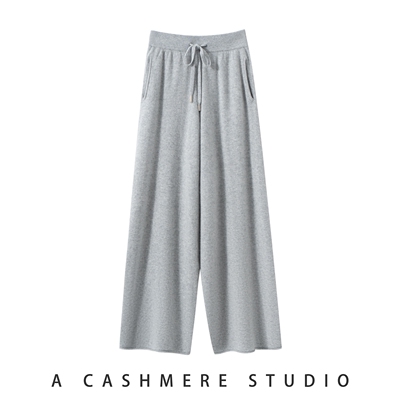 100%山羊绒纯色显瘦腿长系带阔腿