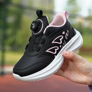 ABC童鞋女童秋季皮面鞋子学生黑色跑步鞋儿童轻便软底防滑运动鞋