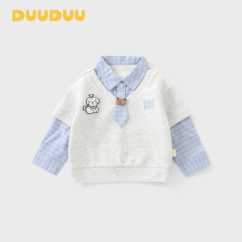DUUDUU长袖男童打底上衣2026新款假两件polo衫卫衣韩式风儿童t恤,童装/婴儿装/亲子装,T恤,淘宝优惠券,粉丝福利购,淘宝优惠卷