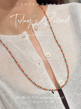 绿松石南红长款复古镀金转运项链